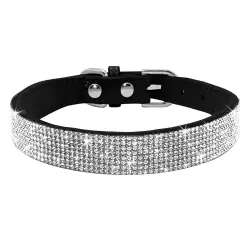 Lederhalsband mit Strasssteinen für Hunde und Katzen