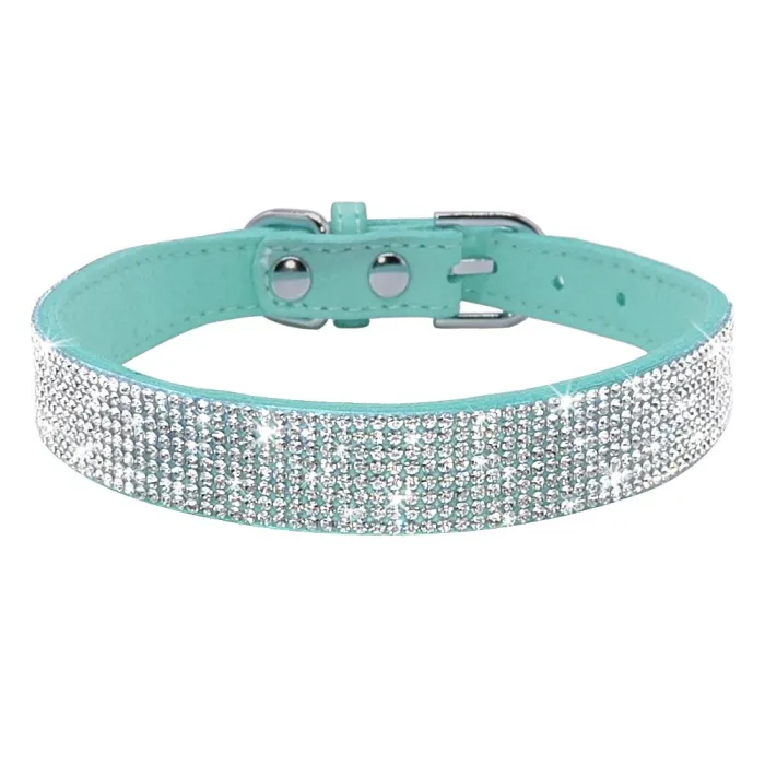 Lederhalsband mit Strasssteinen für Hunde und Katzen