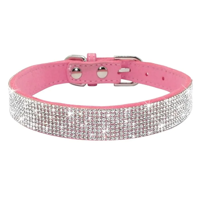 Colar de couro com strass para cães e gatos
