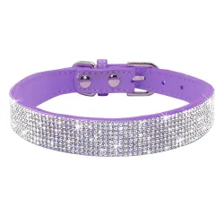 Colar de couro com strass para cães e gatos