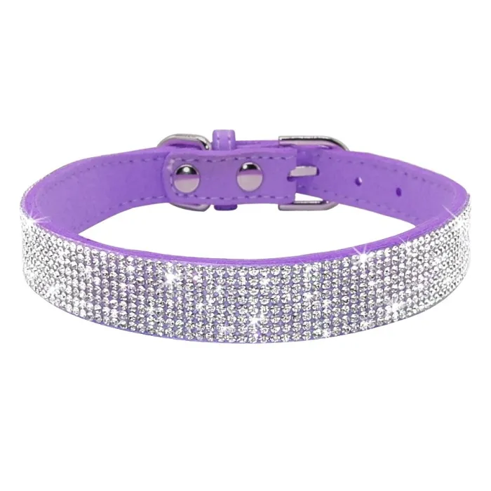 Colar de couro com strass para cães e gatos