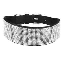 Leather collar with rhinestones for dogs and cats