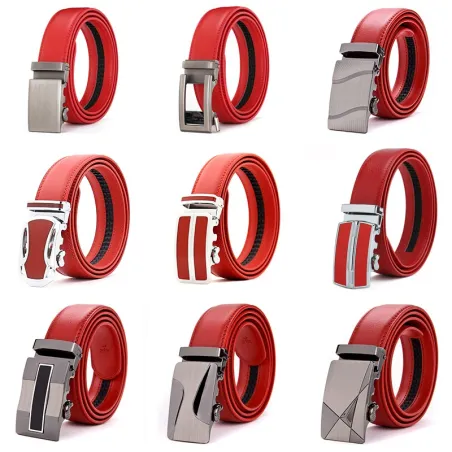 CinturónCinturón de cuero genuino con hebilla automática - rojo