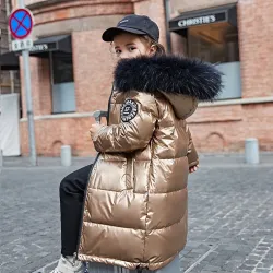Lange - warme Winterjacke mit Pelzhaube - für Mädchen