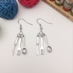 Quirky earring knife fork spoon school dinners cafe restaurant worker