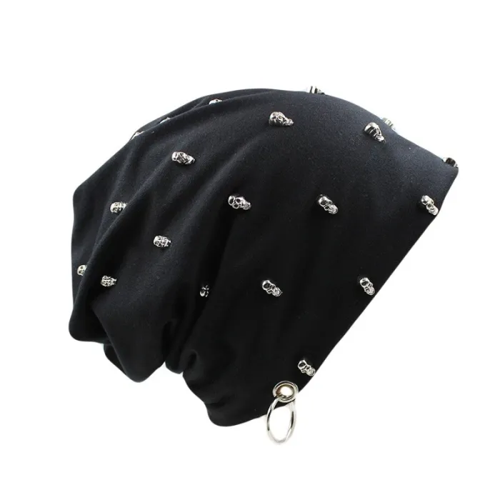 Chapéu de algodão casual com crânio e anel de prata