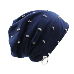 Cappello in cotone casual con teschio e anello in argento