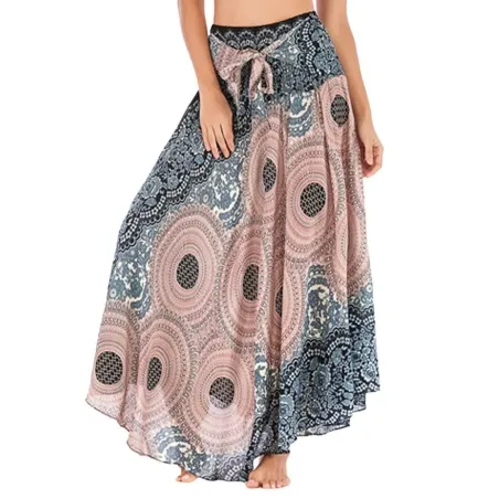 Kvinnor hippie bohemian kjol - dam flickor dansa fest mjuka blommor elastisk midja blommig daglig kort kjol