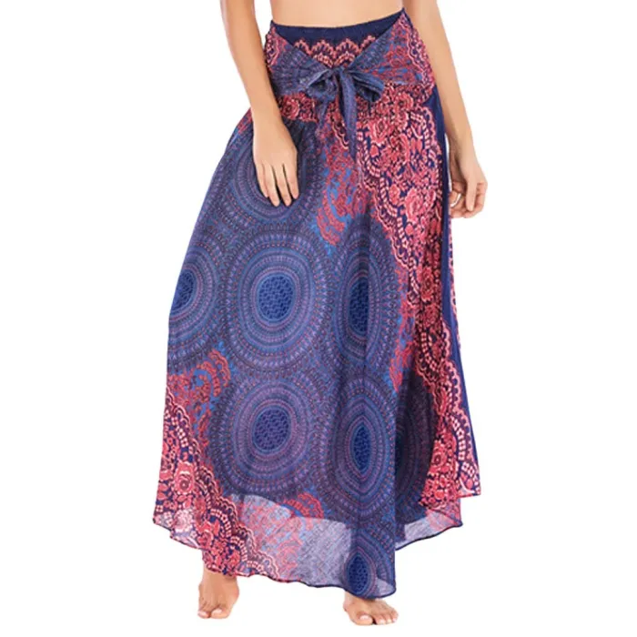 Kvinnor hippie bohemian kjol - dam flickor dansa fest mjuka blommor elastisk midja blommig daglig kort kjol