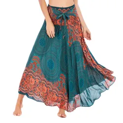 Kvinnor hippie bohemian kjol - dam flickor dansa fest mjuka blommor elastisk midja blommig daglig kort kjol
