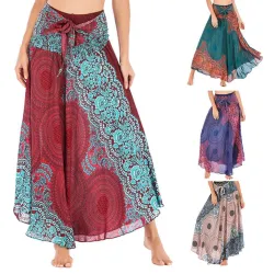 Kvinnor hippie bohemian kjol - dam flickor dansa fest mjuka blommor elastisk midja blommig daglig kort kjol
