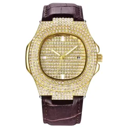 Relojesreloj de diamante con hielo - relojes de cadera de oro de cuarzo con micropave cz reloj reloj de acero inoxidable relogio