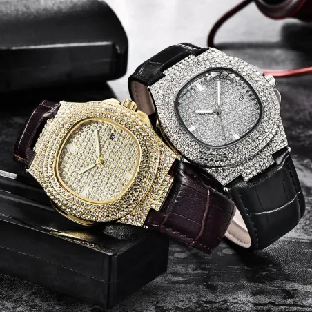 Relojesreloj de diamante con hielo - relojes de cadera de oro de cuarzo con micropave cz reloj reloj de acero inoxidable relogio