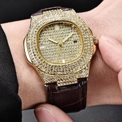 Relojesreloj de diamante con hielo - relojes de cadera de oro de cuarzo con micropave cz reloj reloj de acero inoxidable relogio