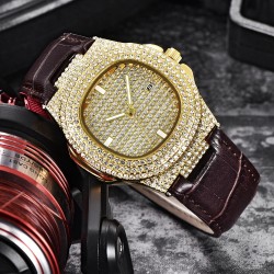 Relojesreloj de diamante con hielo - relojes de cadera de oro de cuarzo con micropave cz reloj reloj de acero inoxidable relogio