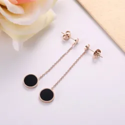 AretesPendientes negros largos - oro rosa - acero inoxidable