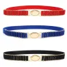Elegant elastic belt with gold round buckle