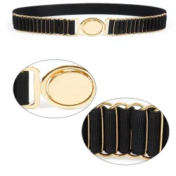 Elegant elastic belt with gold round buckle