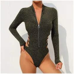 Sexy backless bodysuit with turtleneck and zipper