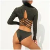 Sexig backless bodysuit med turtleneck och zipper