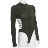 Sexy backless bodysuit with turtleneck and zipper