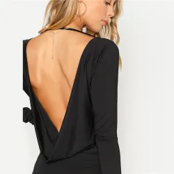 Long sleeve bodysuit with a draped open back
