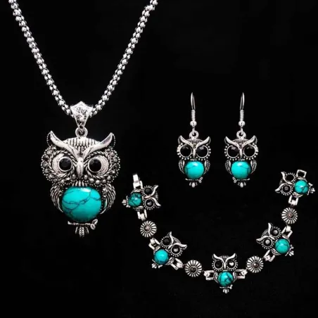conjunto de colar de pedra - pulseira de coruja e brincos - jóias colar - pingente de cadeia longa colar-em pingentes colares