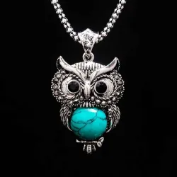 stone necklace set - owl bracelet & earrings - necklace jewelry - pendant long chain necklace-in pendant necklaces