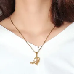 rhinestone charm pendant necklace - love heart shaped link chain necklace - gift jewelry accessoriesNecklaces