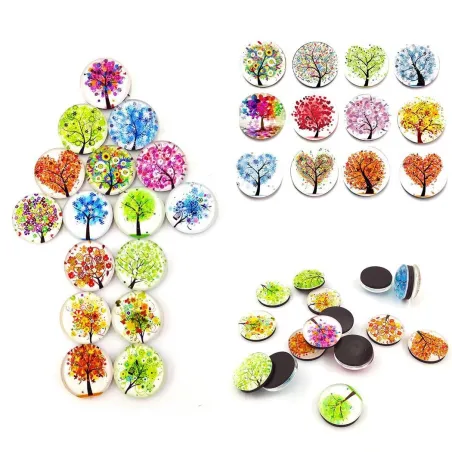 Imanes de neveraPequeños árboles - heladeras redondas 30mm 12 piezas