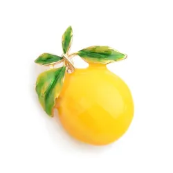 Yellow lemon - enamel gold brooch