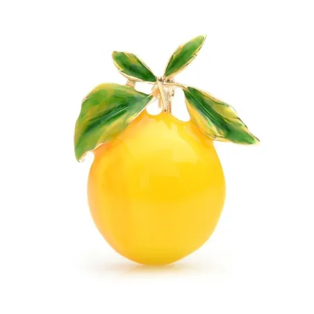 Yellow lemon - enamel gold brooch