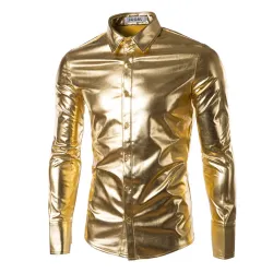 porpora rivestito metallico notte club indossare camicia - uomo maniche lunghe bottone giù uomo abito camicia scintillante elast
