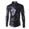 Purple Coated Metallic Night Club Wear Shirt Men Long Sleeve Halloween Button Down Mens Dress ShirtT-Shirts
