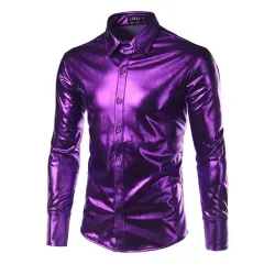 porpora rivestito metallico notte club indossare camicia - uomo maniche lunghe bottone giù uomo abito camicia scintillante elast