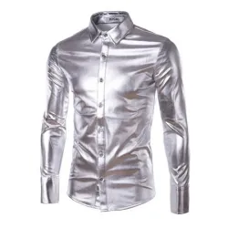 porpora rivestito metallico notte club indossare camicia - uomo maniche lunghe bottone giù uomo abito camicia scintillante elast