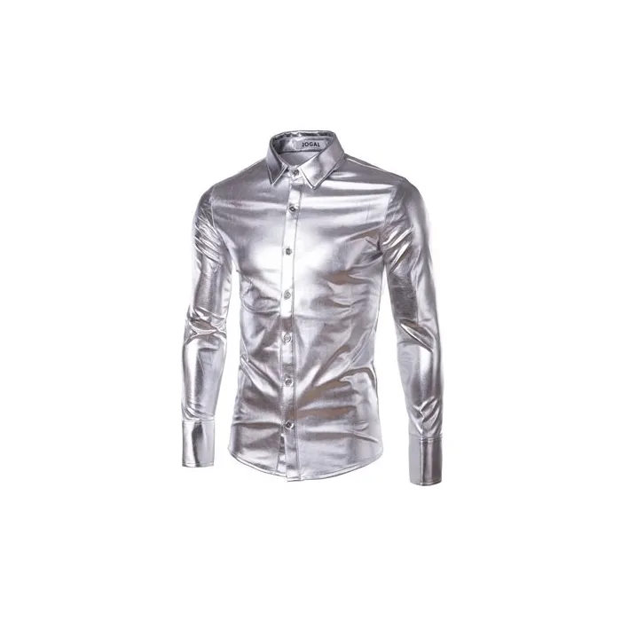 porpora rivestito metallico notte club indossare camicia - uomo maniche lunghe bottone giù uomo abito camicia scintillante elast