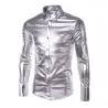 porpora rivestito metallico notte club indossare camicia - uomo maniche lunghe bottone giù uomo abito camicia scintillante elast