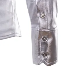 porpora rivestito metallico notte club indossare camicia - uomo maniche lunghe bottone giù uomo abito camicia scintillante elast