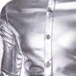 porpora rivestito metallico notte club indossare camicia - uomo maniche lunghe bottone giù uomo abito camicia scintillante elast