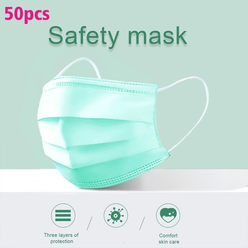 Käytettävissä olevat kasvot / suun naamiot - 3 kerrosta - anti-pöly - bakteeri - premium vihreä