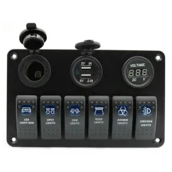 6 Gang 12V switch panel - 5V Dual USB - digital voltmeter