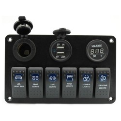 6 Gang 12V switchpanel - 5V Dual USB - digital voltmeter
