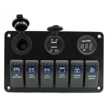 6 Gang 12V -kytkinpaneeli - 5V Dual USB - digitaalinen jännite