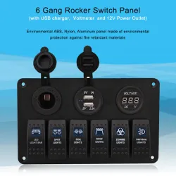 Interruptores6 Panel de conmutación Gang 12V - 5V doble USB - voltímetro digital