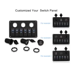 Interruptores6 Panel de conmutación Gang 12V - 5V doble USB - voltímetro digital
