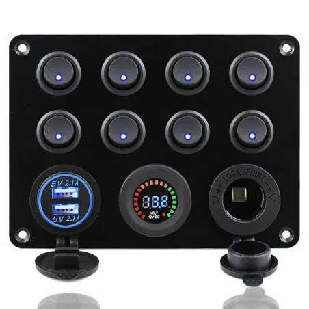 8 Pannello di commutazione a ginocchiera - 12V - 24V - Dual USB - voltmetro digitale - impermeabile