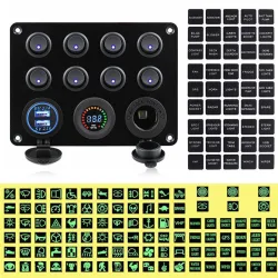 8 8 8 Gang toggle kytkinpaneeli - 12V - 24V - Dual USB - digitaalinen jännite