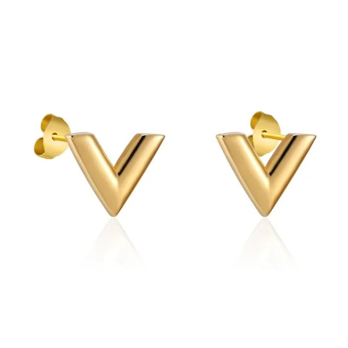 V pattern stud earrings - titanium steelOorbellen