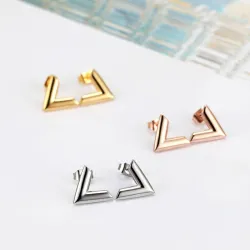 V pattern stud earrings - stainless steel